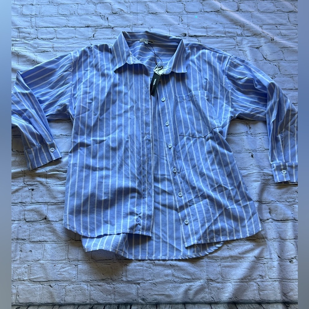 Blue/white striped button down